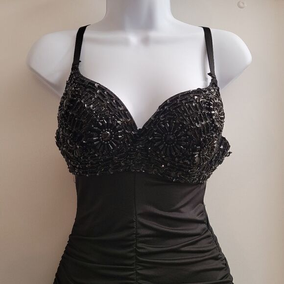 Easel Black Madonna style dress circa 90's with a beaded bra top. - Picture 2 of 9